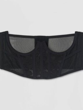 Auden Women's Small Black Sheer Lace Longline Strapless Underbust Corset Bra Top